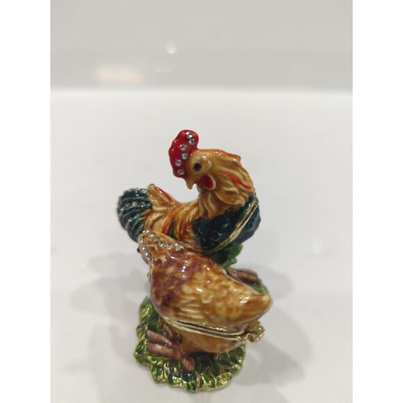 Rooster &Hen Jewelry Trinket Magnetic Closures Both Rooster And Hen Rhinestones - Picture 2 of 7